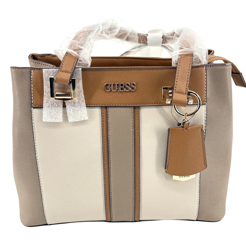 Guess Trixy Girlfriend Satchel Taupe Multi Colorblock Handbag GB951723 NEW